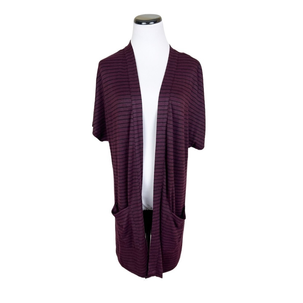 Cielo Striped Open Front Short Sleeve Long Cardigan Sweater Top Size Small